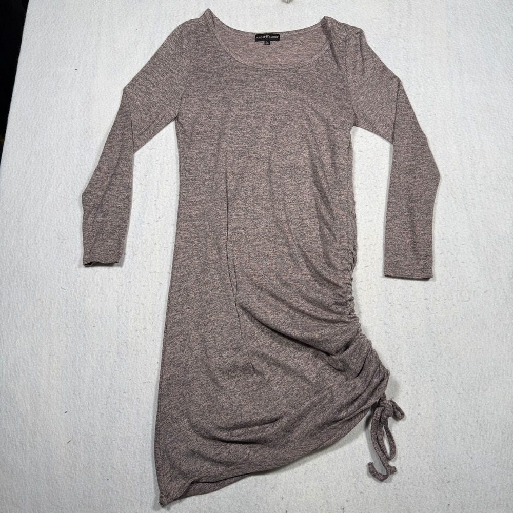 Almost Famous Womens Mauve Marled Knit Side Ruched Asymmetrical Hem Dress Large